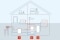 La figura mostra una casa con pompa di calore acqua glicolica/acqua Viessmann, sonda, scaldacqua e bollitore tampone.